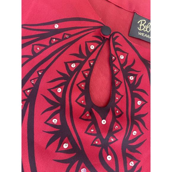 Bob Mackie Wearable Art Red Sheer Top w/ Embellishments Womens 1X - Picture 3 of 9